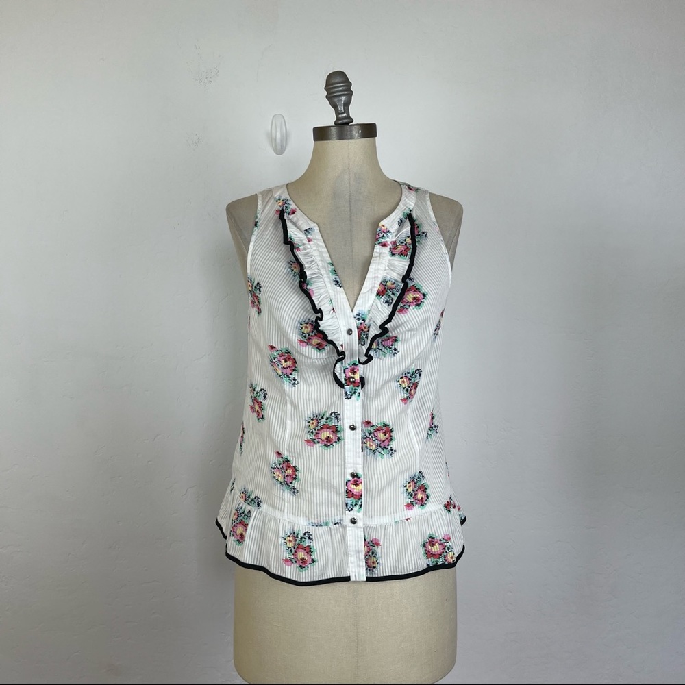 Anthropologie Odille Floral Sleeveless Button Front Top